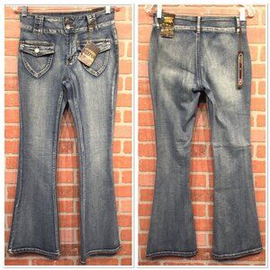 New Crest Premium Flare Denim Jeans Size 11 Mid Rise Stretch Blue Womens